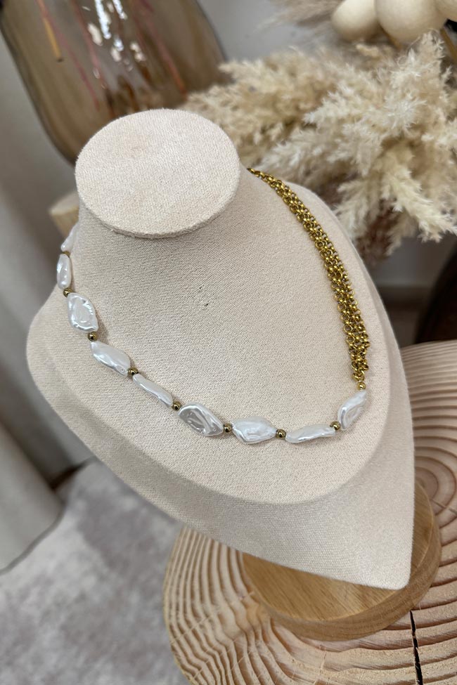 Calibro Shop - Collana doppia catena oro e perle
