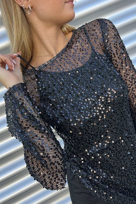 Glamorous - Vestito nero rete lurex con paillettes