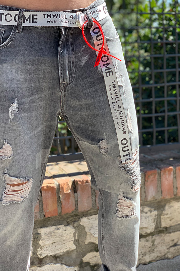 Gianni Lupo - Jeans chiaro outcome con cintura grigia