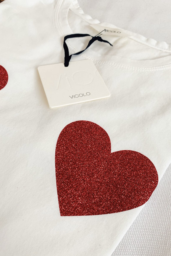 Vicolo - White t shirt with red glitter hearts