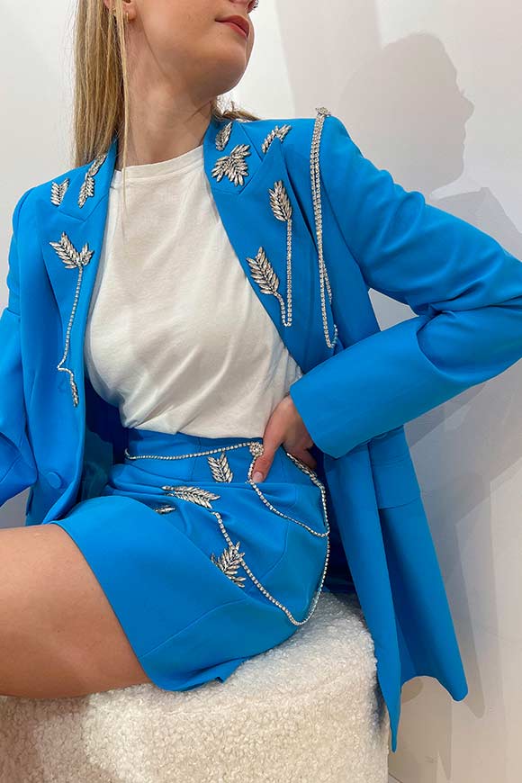 Vicolo - Double-breasted turquoise jacket with jewel details