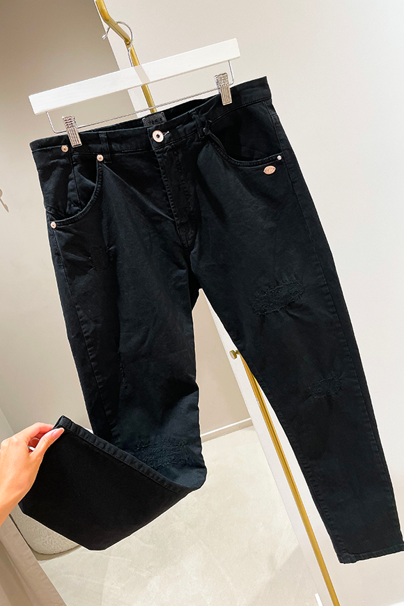 Berna - Jeans slim nero con rammendi