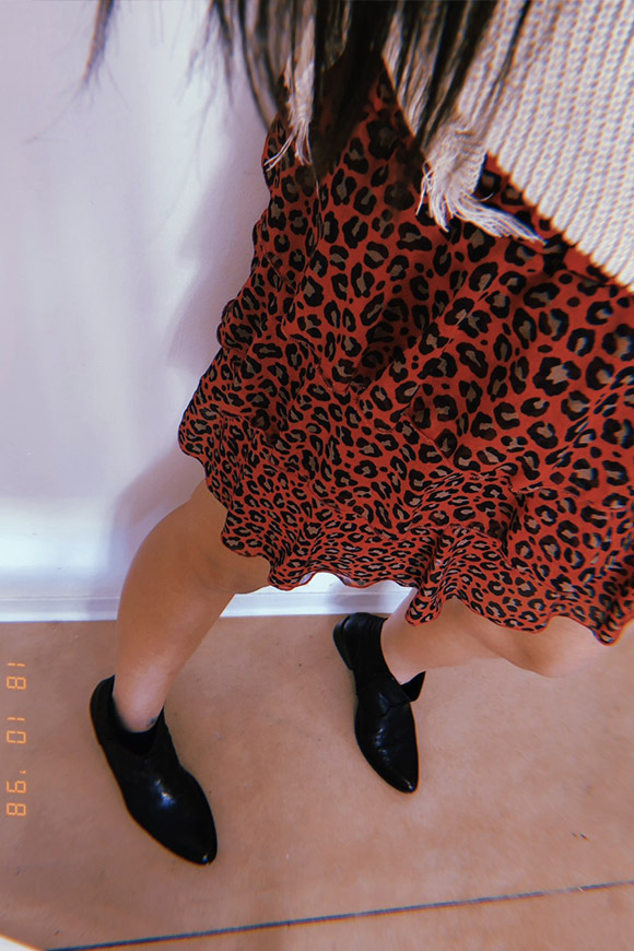 Vicolo - Red leopard skirt with flounces