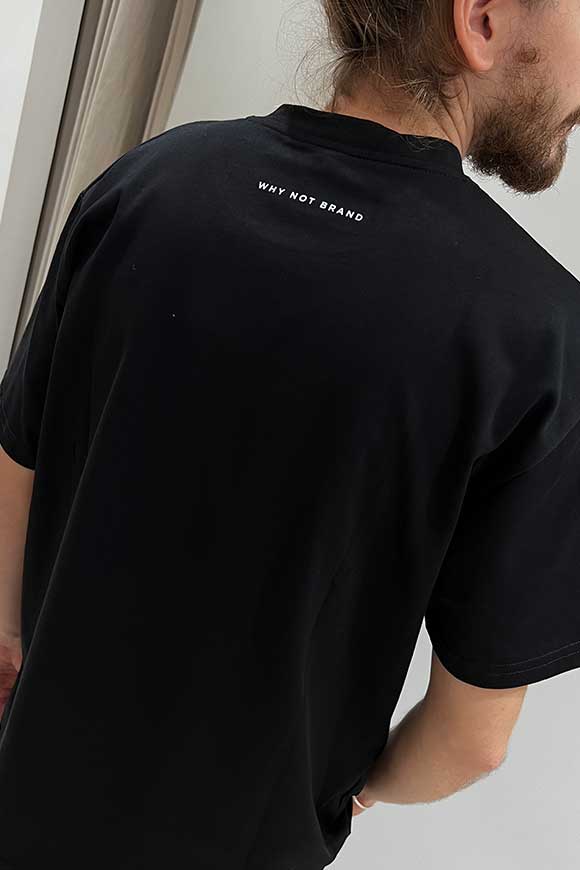 Why not brand - T shirt nera girocollo finto taschino con patta