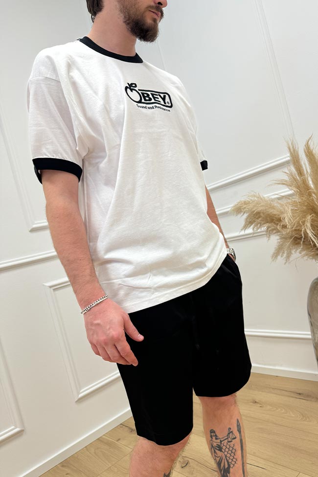 Ovyé - T shirt bianca logo ricamato e finiture nere