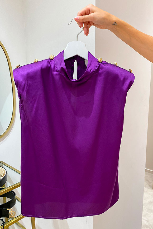 Vicolo - Purple satin tank top with buttons and straps