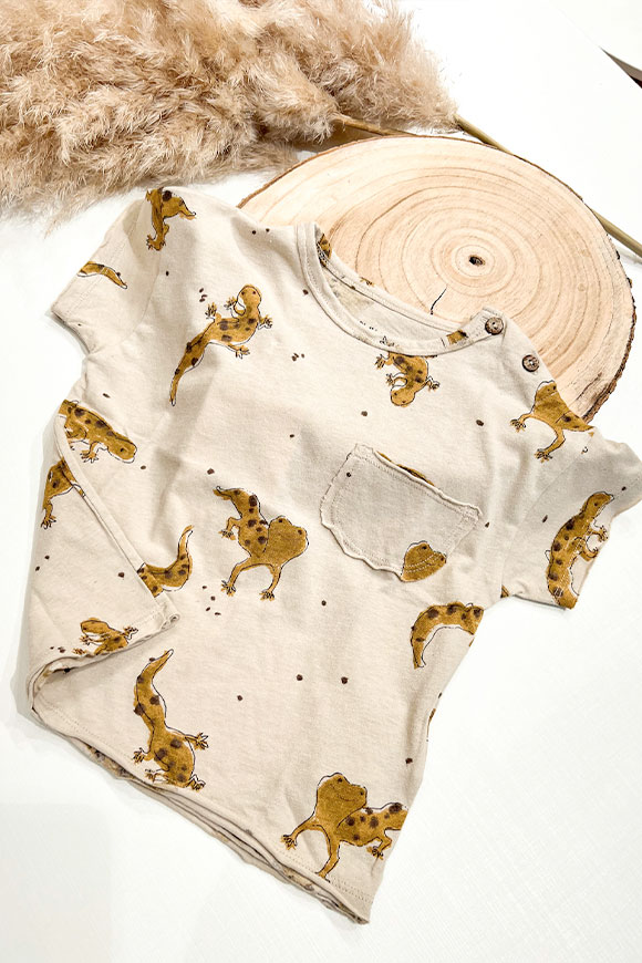 Play Up - T-shirt stampa gechi misto cotone organico e lino