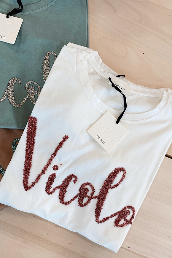 Vicolo - White "Vicolo" glitter t shirt