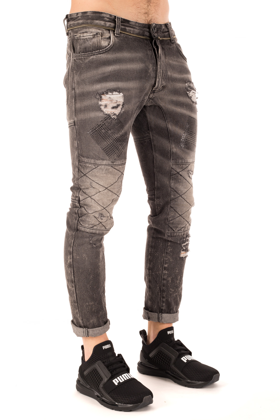 Mnml Couture - Jeans biker con cerniera in vita