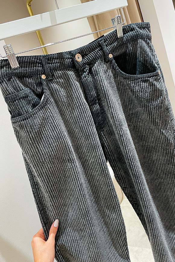Berna - Pantaloni grigi scuri costine in velluto