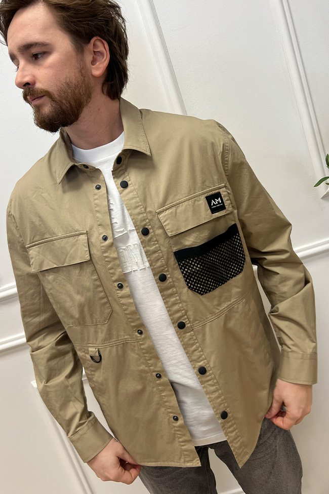 Antony Morato - Giacca camicia sabbia con tasca in mesh