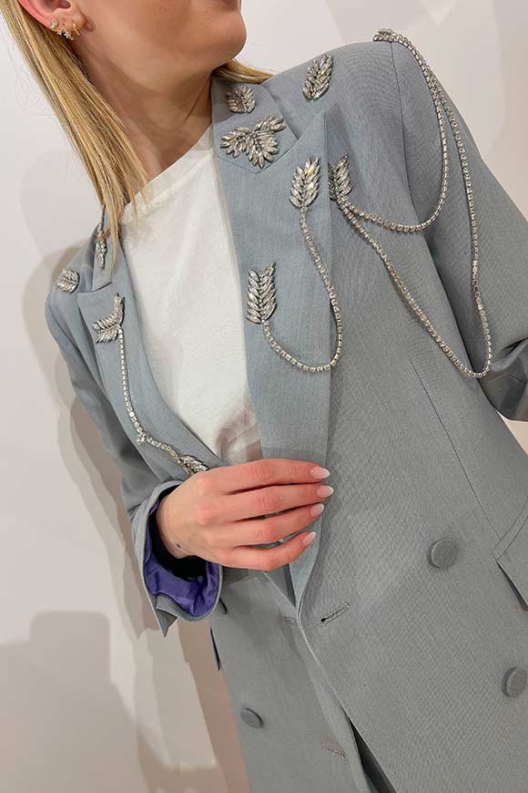 Vicolo - Double-breasted stone gray jacket with jewel details