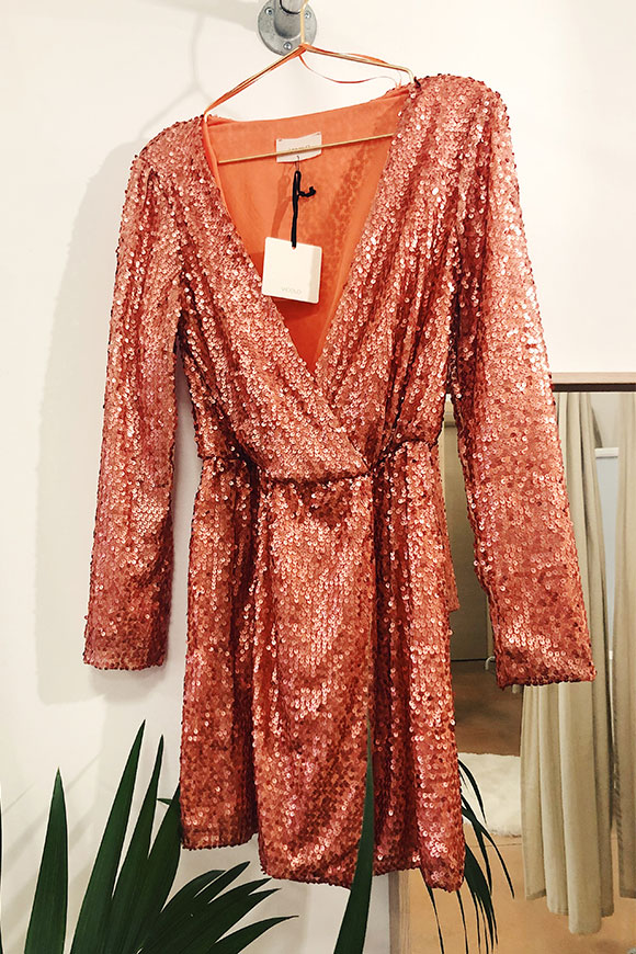 Vicolo - Sequined dress in orange long-sleeved sequin