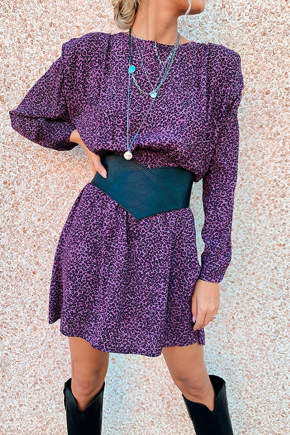 I am - Vestito viola leopardato con spalline imbottite
