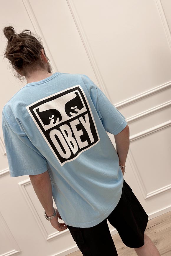 Obey - T shirt cielo stampa logo davanti e dietro