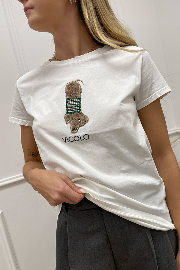 Vicolo - T shirt bianca patch bassotto