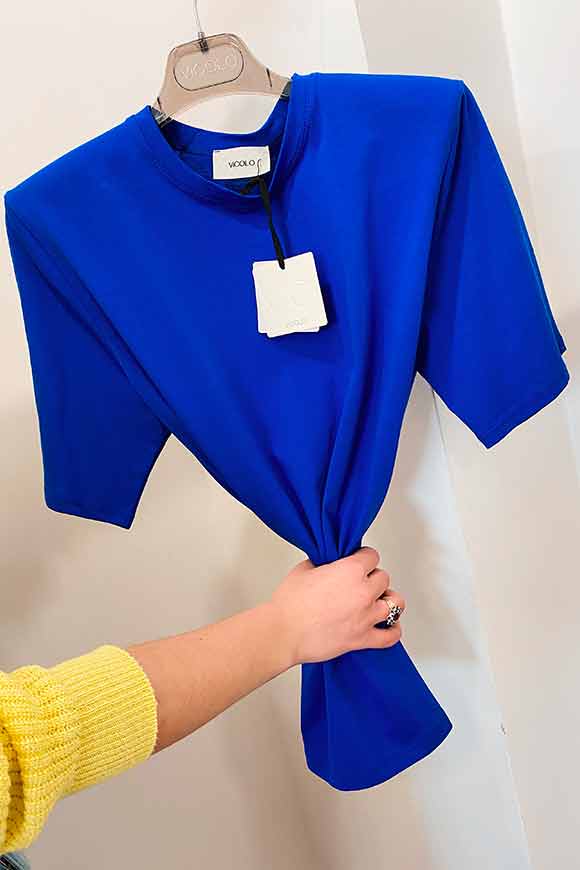Vicolo - T shirt blu royal spalline imbottite
