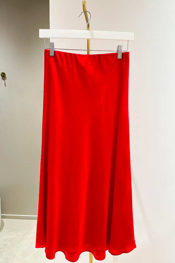 Vicolo - Red satin longuette skirt flared at the bottom