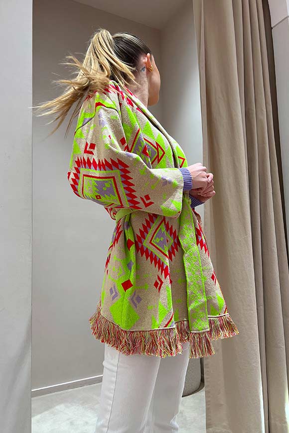 Vicolo - Alanui poncho in sand, red, wisteria, fringed on the bottom