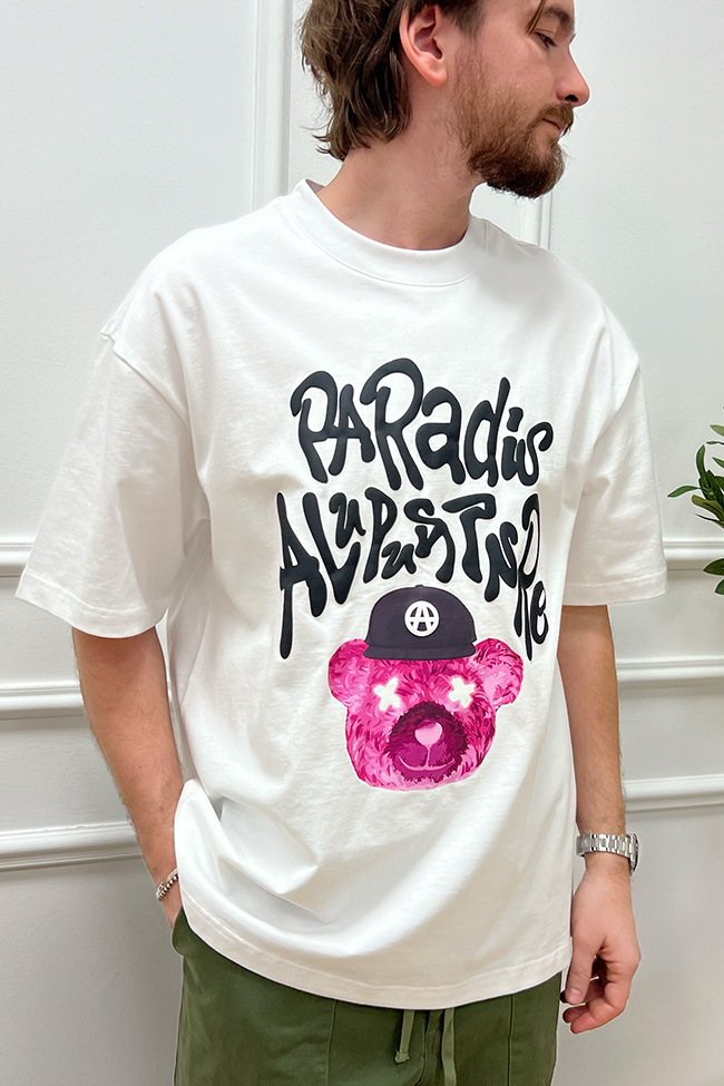 Acupuncture - T shirt Paradise bianca con teddy fucsia