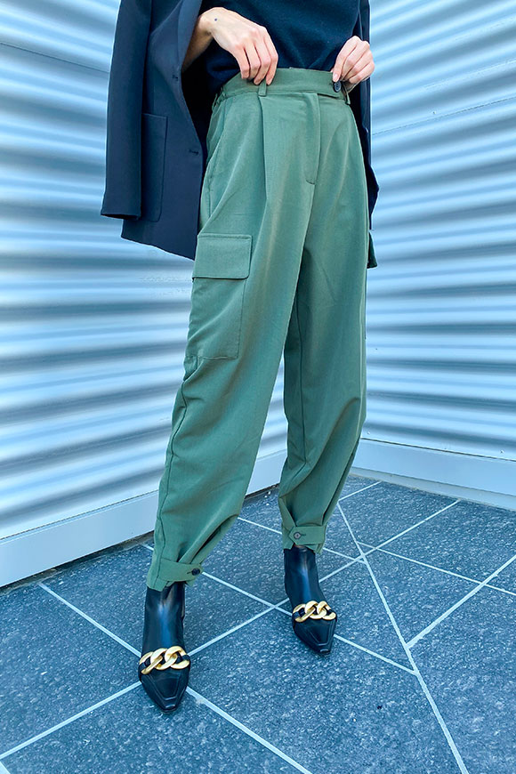 Vicolo - Pantaloni verde militare cargo con tasconi