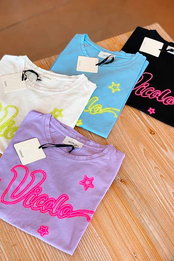 Vicolo - T shirt lilla logo neon fucsia