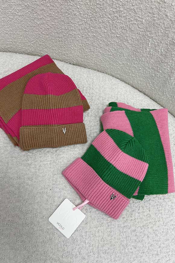 Vicolo Bambina - Set sciarpa e berretto rosa e verde