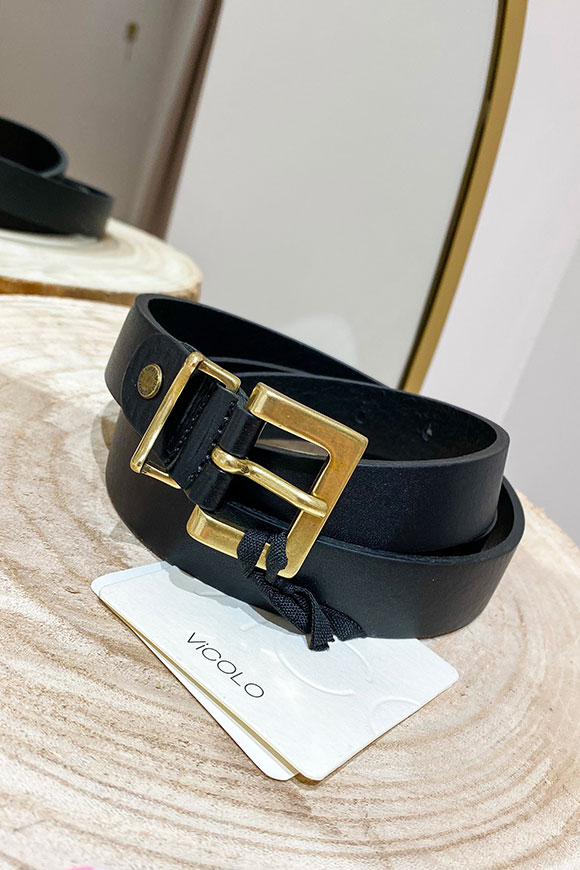Vicolo - Black belt with gold rectangular buckle