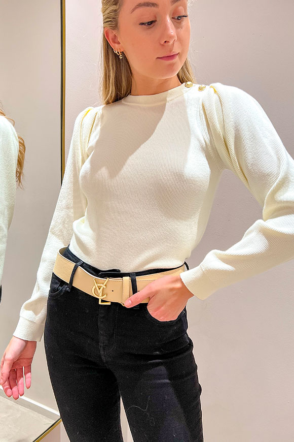 Vicolo - Cream sweater with balloon sleeves and gold buttons