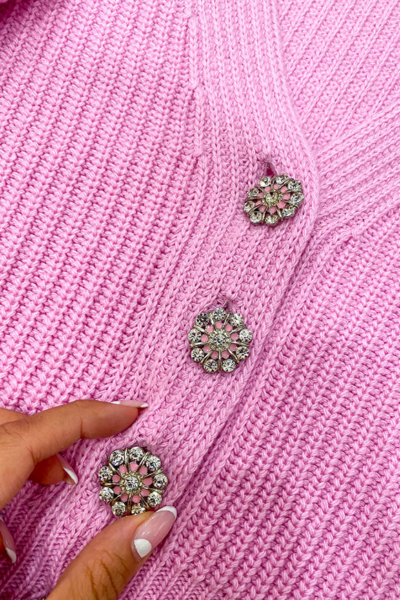Tensione In - Cardigan rosa bubble in maglia con bottoni gioiello