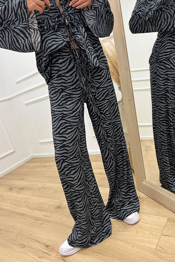 Haveone - Pantaloni zebrati grigi e neri con coulisse