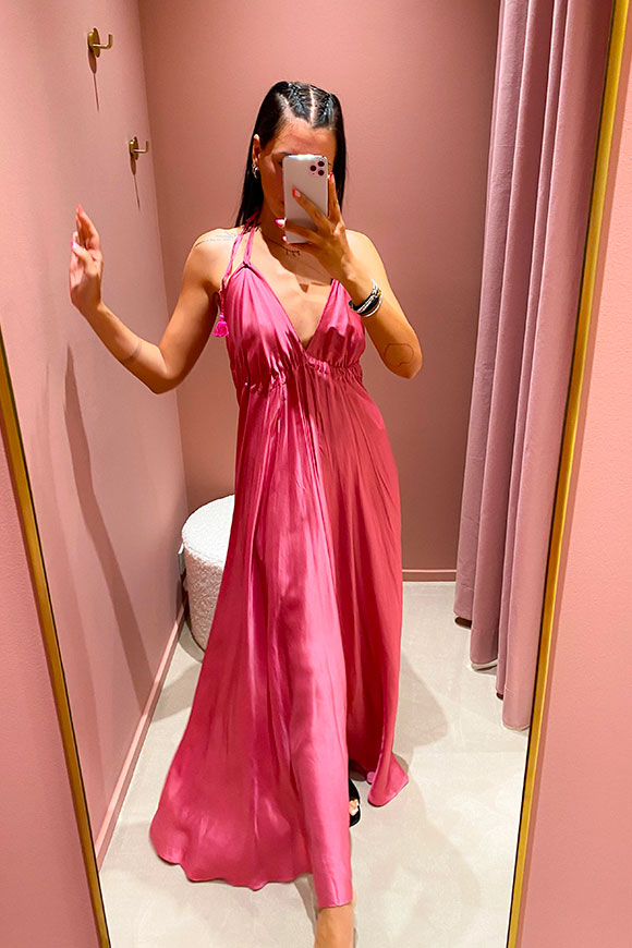 Tensione In - Pink satin dress with lacing at the neck