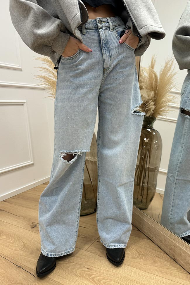 Icon Denim - Jeans "Poppy" lavaggio chiaro con rotture