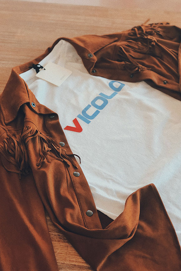 Vicolo - Brown suede shirt with fringes