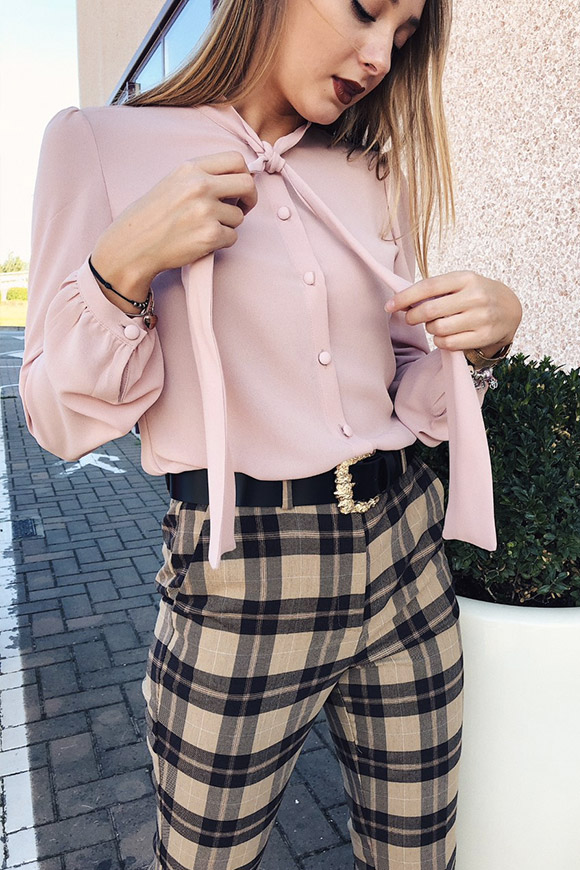 Vicolo - Camicia rosa con bottoni e fiocco
