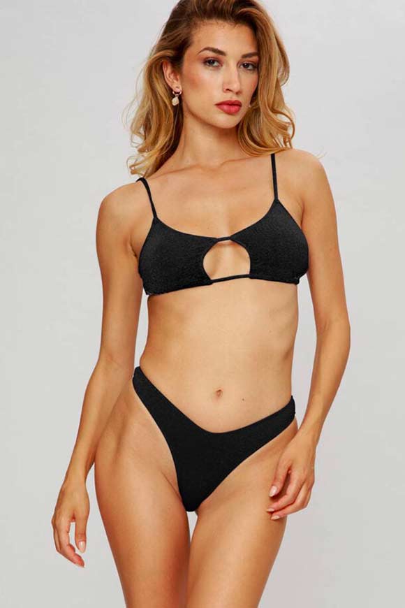 4Giveness - Bikini top fascia con oblò in lurex nero