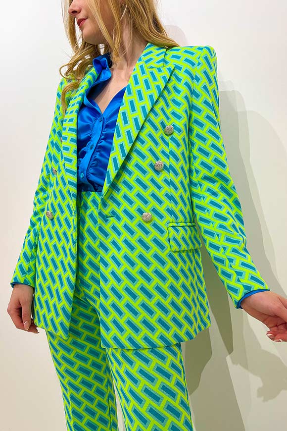 Vicolo - Turquoise and acid green geometric patterned jacket