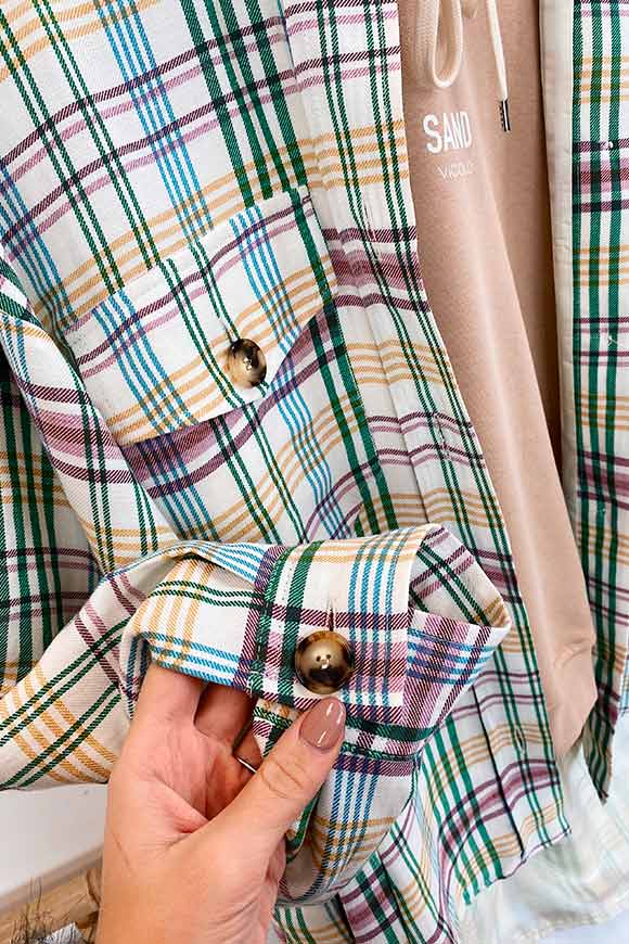 Vicolo - Lilac, green and light blue structured checked shirt