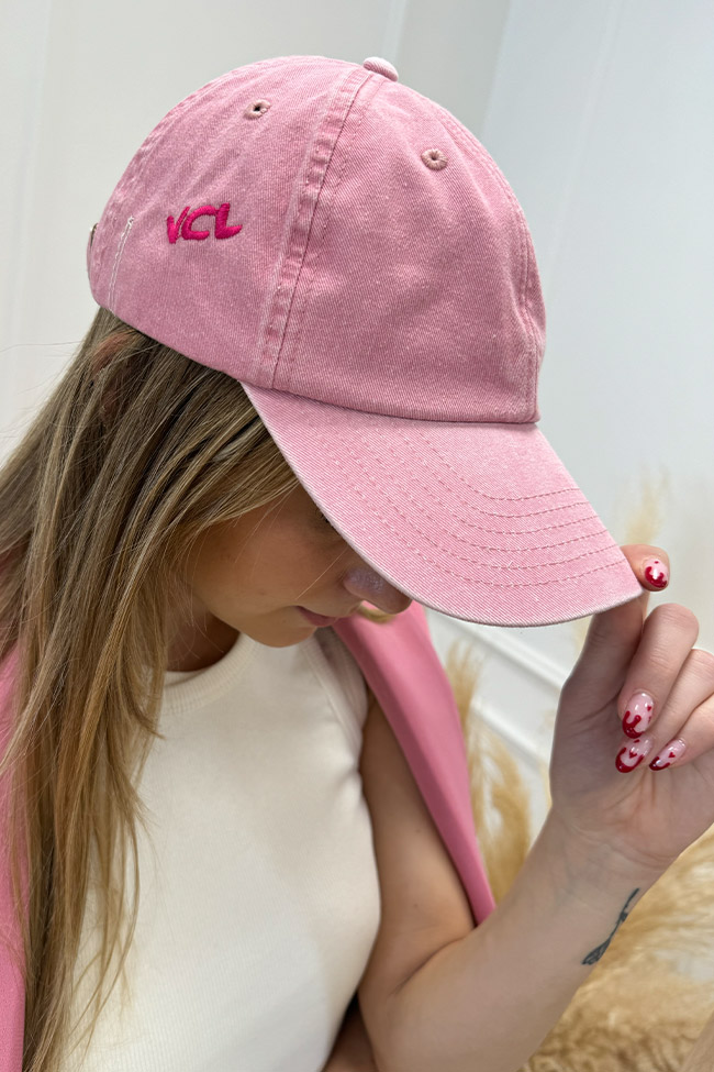 Vicolo - Cappello rosa washed con ricamo logo