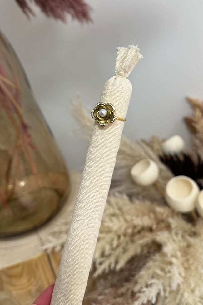 Calibro Shop - Anello rosellina oro con perla e strass