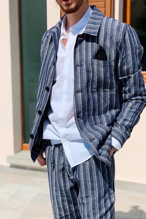 Gianni Lupo - Blue striped worker linen jacket
