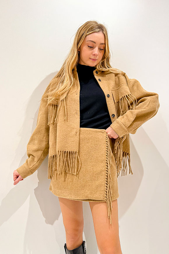 Vicolo - Camel wrap skirt with fringes