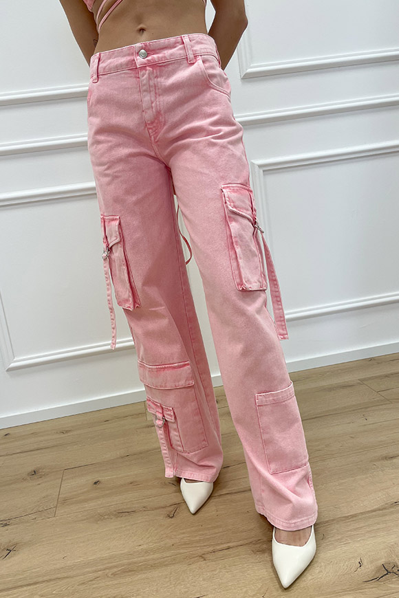 Vicolo - Jeans cargo rosa con tasconi