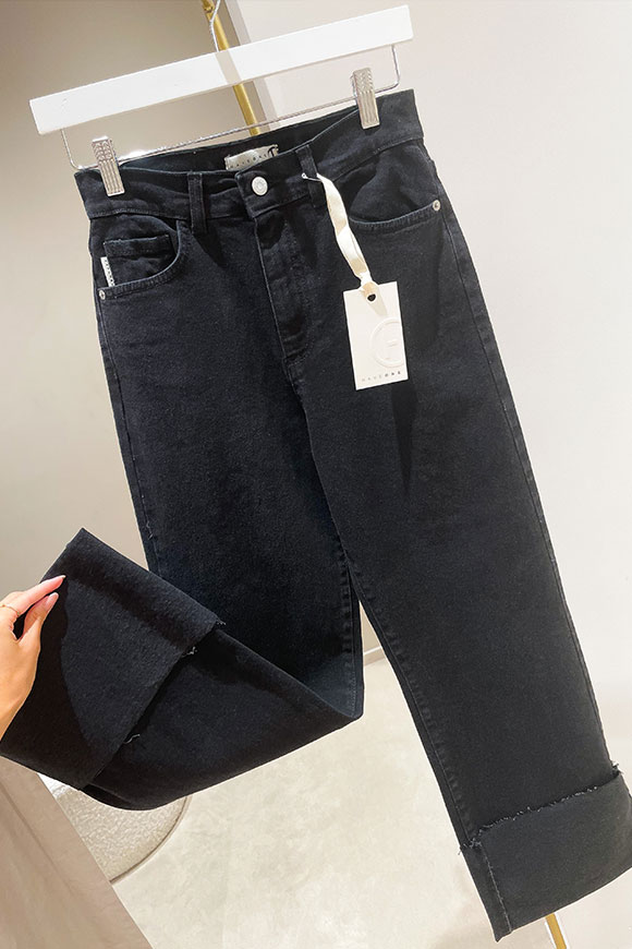 Haveone - Jeans dritto nero con risvolto alto