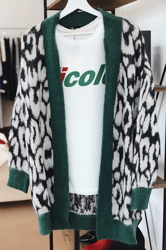 Vicolo - Leopard cardigan with contrasting green edges