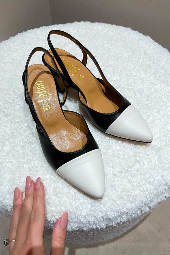 Ovyé - Black "Chanel" slingback sandal with white tip