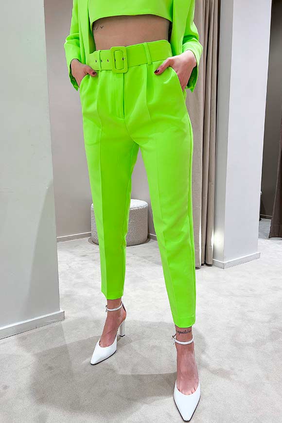 Vicolo - Neon green cigarette paper bag trousers with belt