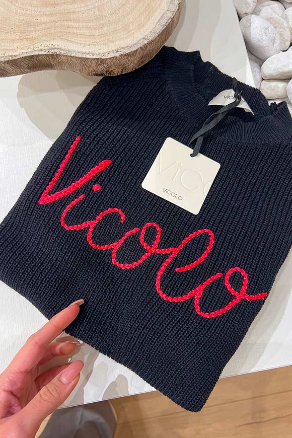 Vicolo - Black sweater with strawberry "Vicolo" logo