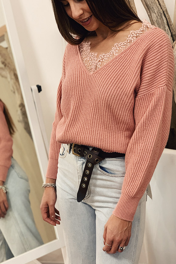 Vicolo - Pink lace neckline sweater