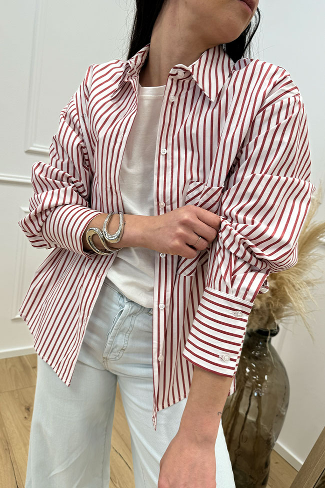 Haveone - Camicia rigata rossa e bianca in cotone